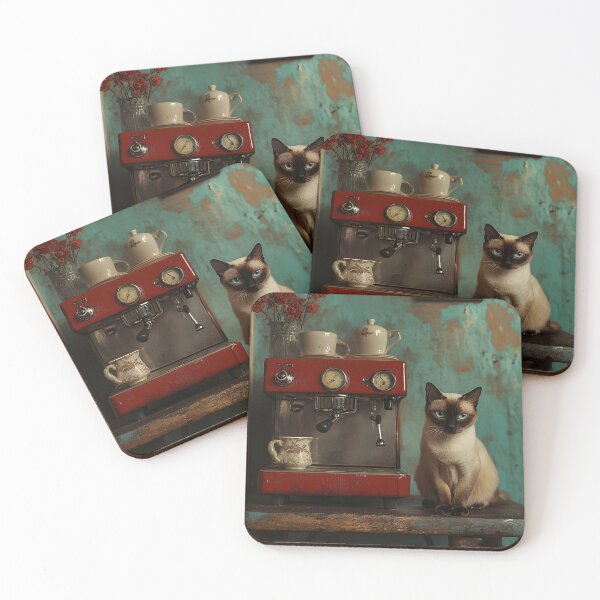 Item preview, Siamese Cat and Red Espresso Machine designed and sold by Purrista Studio.
