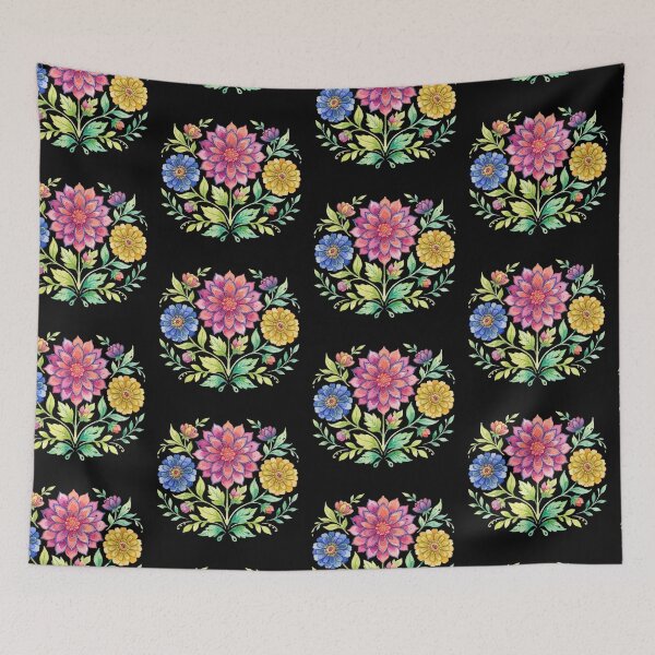Item preview, Vibrant Folk Art Watercolor Floral Bouquet Design designed and sold by bvdesignart.