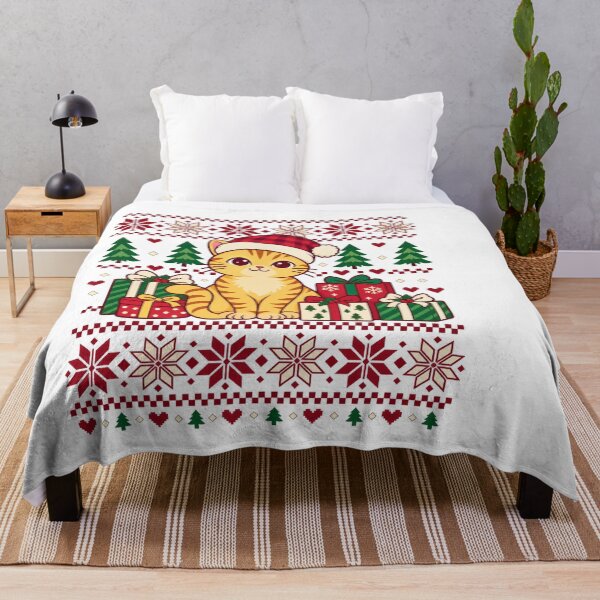 Item preview, Ginger Christmas Cat with Gifts and Nordic Snowflakes designed and sold by skyartdesign.