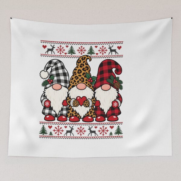 Item preview, Plaid and Leopard Christmas Gnomes with Nordic Borders designed and sold by skyartdesign.