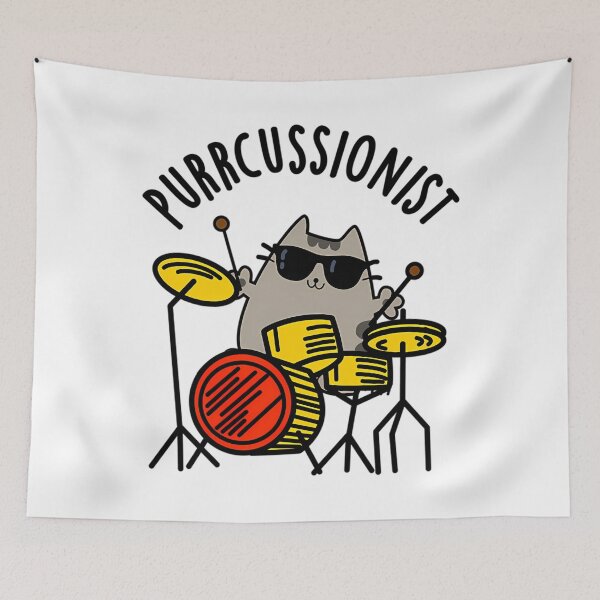 Item preview, Purr Cussionist Funny Drummer Cat Puns designed and sold by befoula.