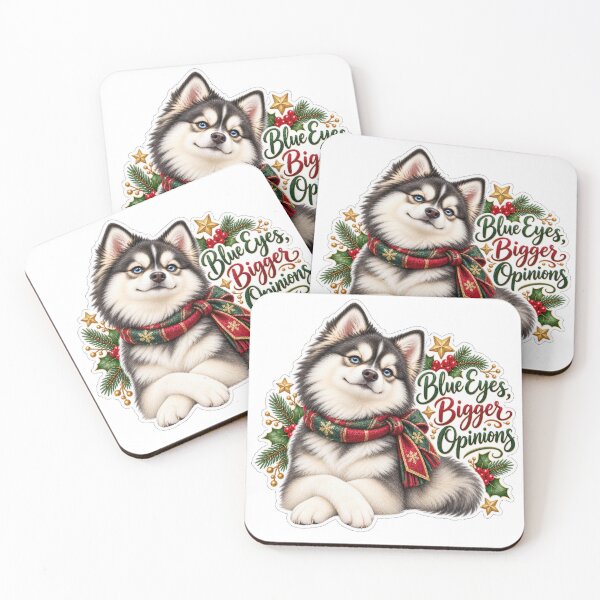 Item preview, Pomsky Christmas Blue Eyed Holiday Dog designed and sold by badburropress.