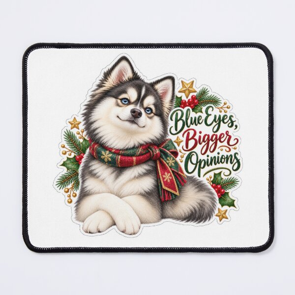 Item preview, Pomsky Christmas Blue Eyed Holiday Dog designed and sold by badburropress.