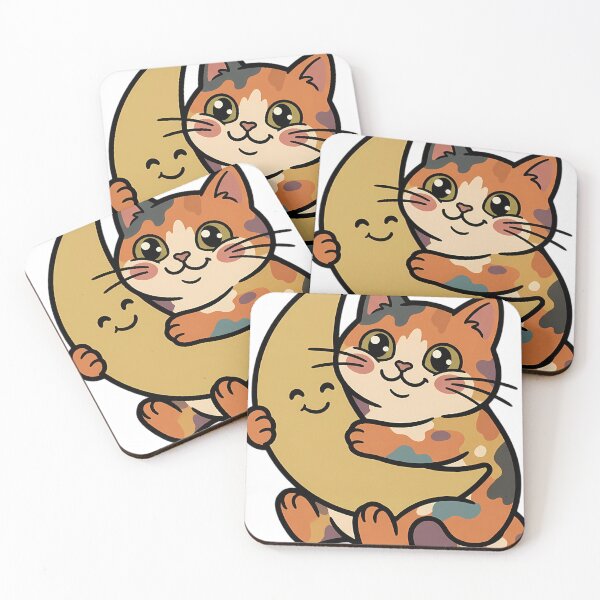 Item preview, Vintage Tortoiseshell Cat Hugging Retro Crescent Moon designed and sold by pumsquare.