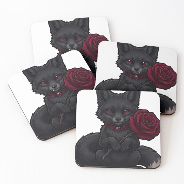 Item preview, Gothic Vampire Black Fox Cub with Crimson Rose designed and sold by IllumeInk.