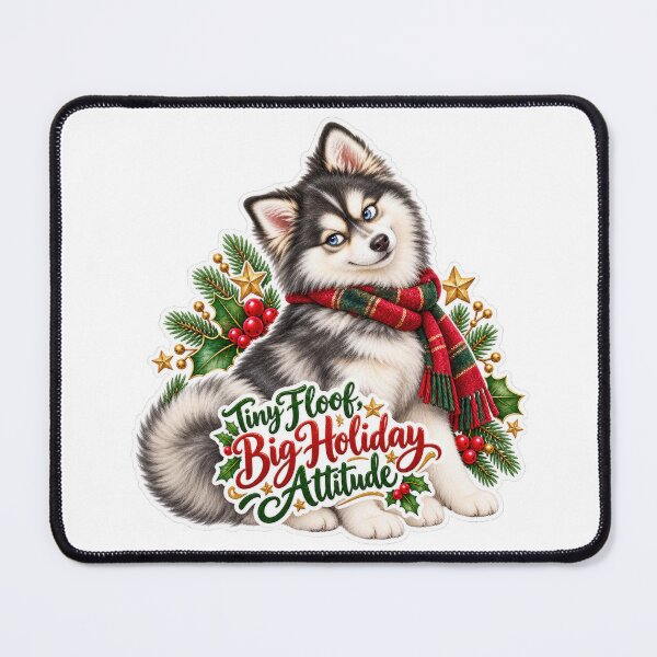 Item preview, Tiny Floof Big Holiday Attitude Pomsky designed and sold by badburropress.