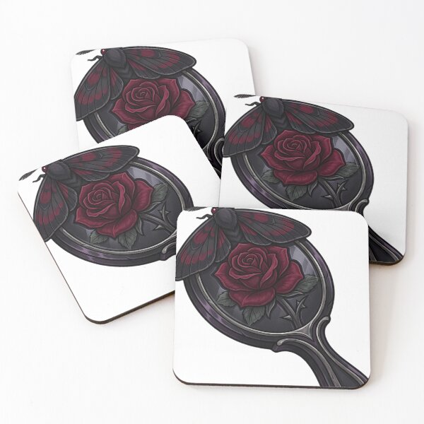 Item preview, Gothic Obsidian Mirror with a Crimson Moth designed and sold by IllumeInk.
