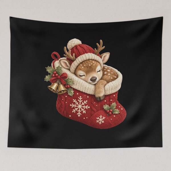 Item preview, Cute Baby Reindeer Sleeping in Christmas Stocking Holiday designed and sold by CF_VintageDesign.