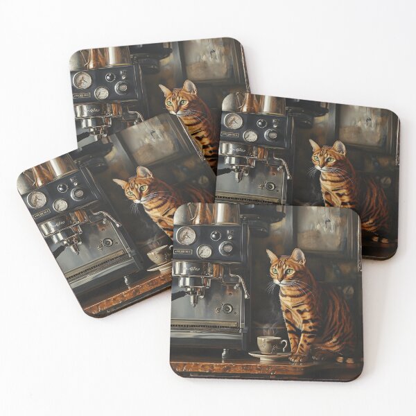 Item preview, Bengal Cat with Espresso and Coffee Cup designed and sold by Purrista Studio.