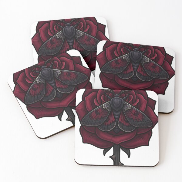 Item preview, Gothic Crimson Rose with a Resting Moth designed and sold by IllumeInk.