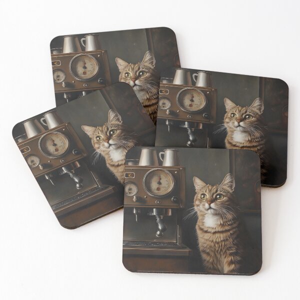 Item preview, Tabby Cat and Antique Gauge Coffee Machine designed and sold by Purrista Studio.