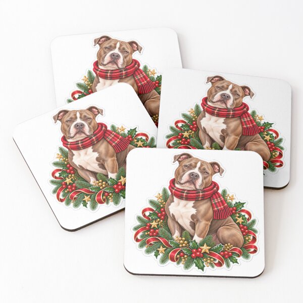Item preview, Pit Bull Christmas Dog Holiday Watercolor Art designed and sold by badburropress.