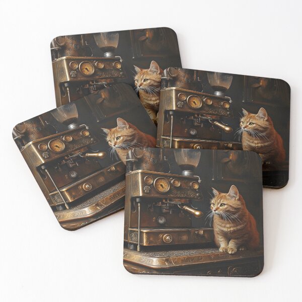 Item preview, Ginger Cat and Brass Coffee Machine designed and sold by Purrista Studio.
