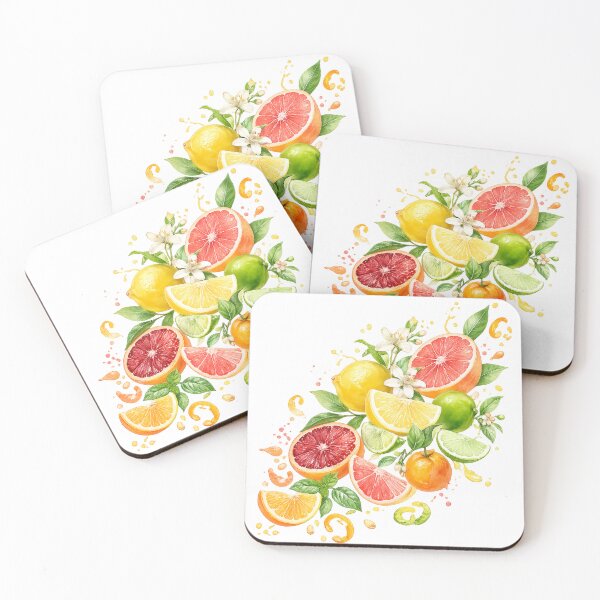 Item preview, Watercolor Citrus Fruit Botanical Lemon Lime Grapefruit Orange Floral Art designed and sold by inkoutninja.