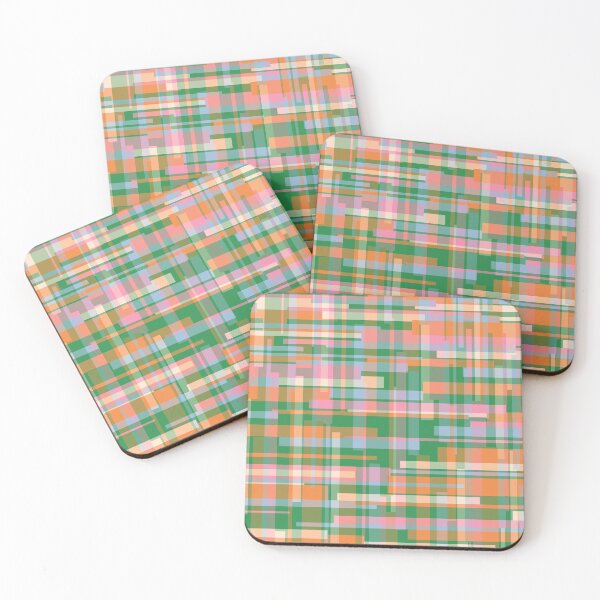 Item preview, Colorful Geometric Deconstructed Madras Plaid Pattern Green Orange Pink Light Blue designed and sold by kierkegaard.
