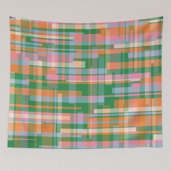 Item preview, Colorful Geometric Deconstructed Madras Plaid Pattern Green Orange Pink Light Blue designed and sold by kierkegaard.