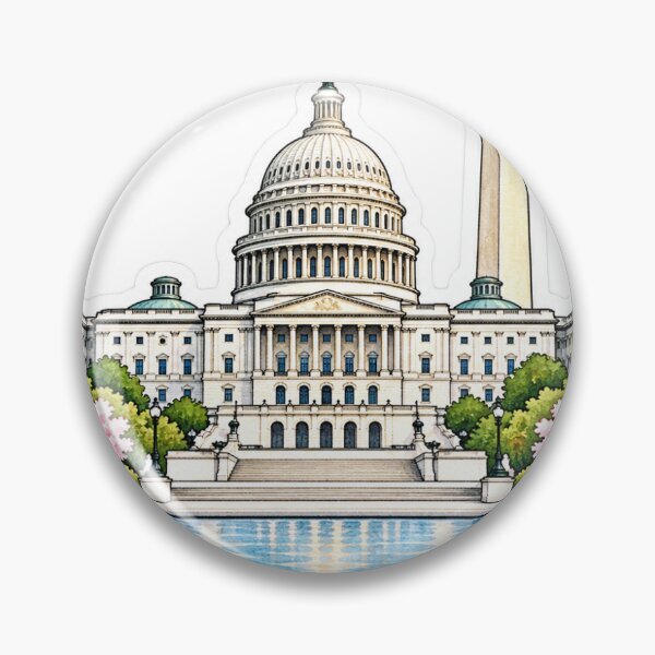 Item preview, DC Capitol Hill & Washington Monument w/ Cherry Blossom - Sticker designed and sold by Gen Z Girlypop.