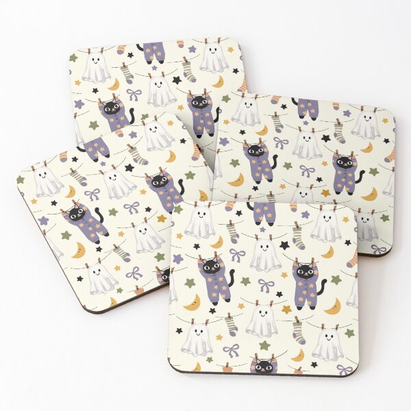 Item preview, Cute Halloween Ghost Cat and Moon Seamless Pattern. designed and sold by i-have-idea.