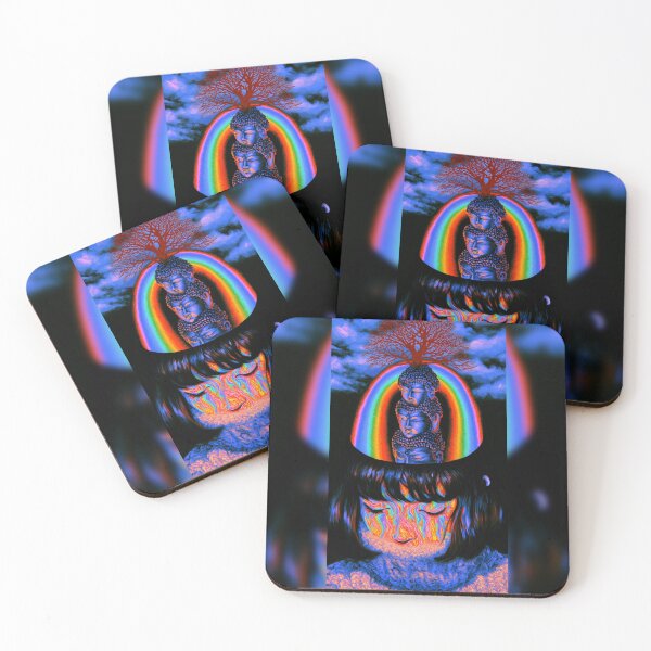 Item preview, Three Buddha Heads Rising Through A Rainbow Portal designed and sold by MongLongStudio.