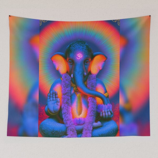 Item preview, Ganesha's Glowing Om Blessing Beneath A Rainbow Halo designed and sold by MongLongStudio.