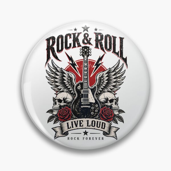 Item preview, Rock N Roll Guitar Wings Skull Vintage Emblem designed and sold by Skyrocketz.