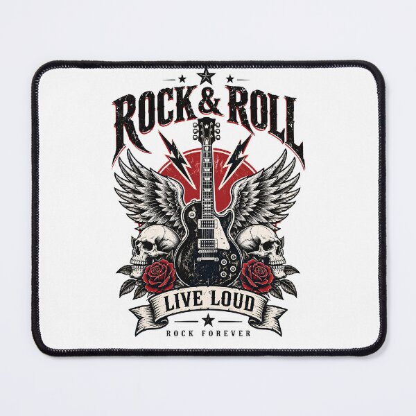 Item preview, Rock N Roll Guitar Wings Skull Vintage Emblem designed and sold by Skyrocketz.