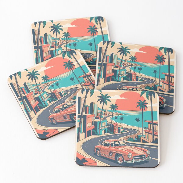 Item preview, Vintage Red Classic Car Driving Through Coastal City – Retro Beach Road Trip Design designed and sold by Sea Gem.
