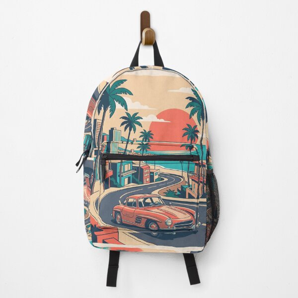 Item preview, Vintage Red Classic Car Driving Through Coastal City – Retro Beach Road Trip Design designed and sold by Sea Gem.