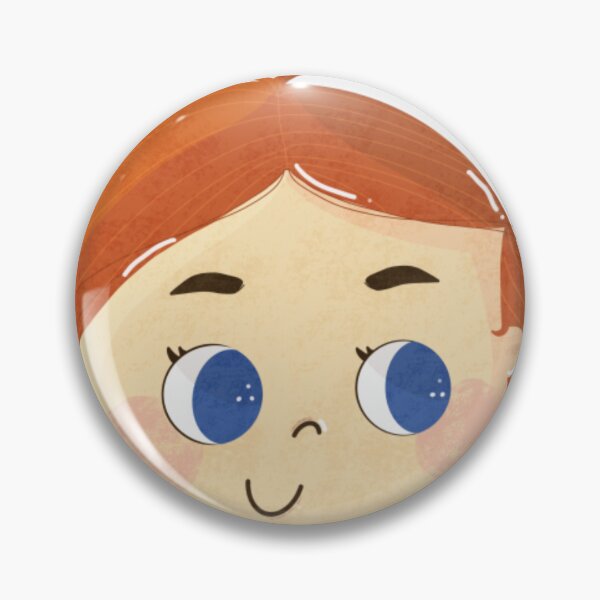 Item preview, Cheerful Redhead Girl Blue Eyes Badge designed and sold by PeachyyDoodle.