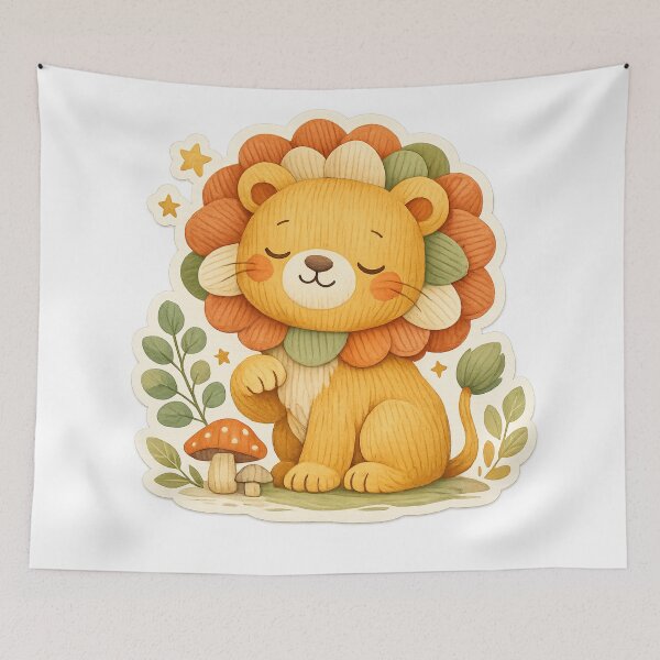 Item preview, Cute Lion Woodland Cottagecore Watercolor Animal Nursery Art designed and sold by inkoutninja.