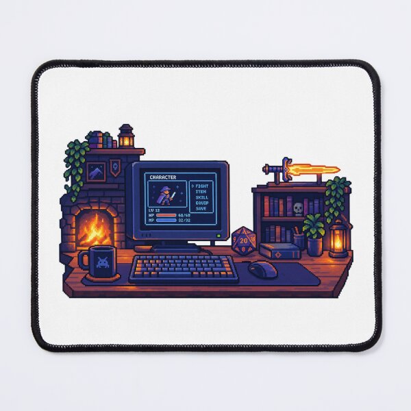 Item preview, Cozy Pixel Art Gamer Desk - DND D20 Sword RPG Computer Graphic designed and sold by VYBEHAUS.