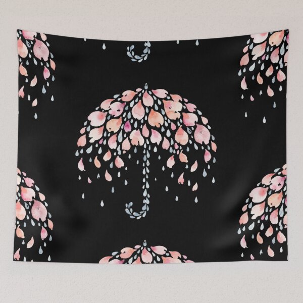 Item preview, Watercolor Pink Floral Umbrella With Rain Drops designed and sold by bvdesignart.