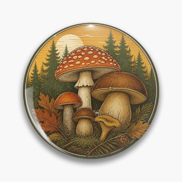 Item preview, Wild Mushroom Foraging Retro Vintage Badge Poster designed and sold by Coco Zone .