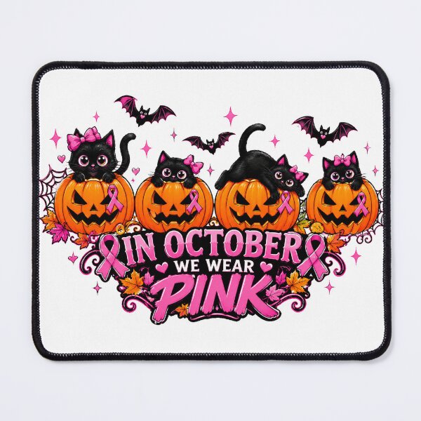 Item preview, In October We Wear Pink Halloween pumpkin cat designed and sold by QuiteOrbit.