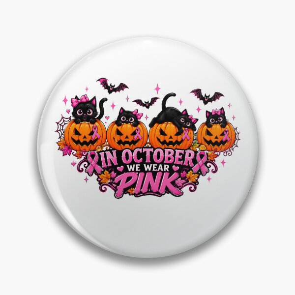 Item preview, In October We Wear Pink Halloween pumpkin cat designed and sold by QuiteOrbit.