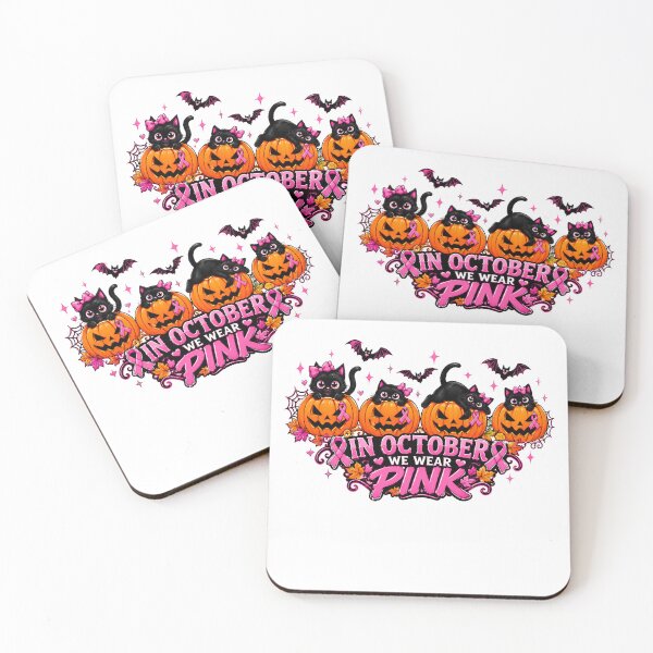 Item preview, In October We Wear Pink Halloween pumpkin cat designed and sold by QuiteOrbit.