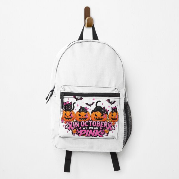 Item preview, In October We Wear Pink Halloween pumpkin cat designed and sold by QuiteOrbit.