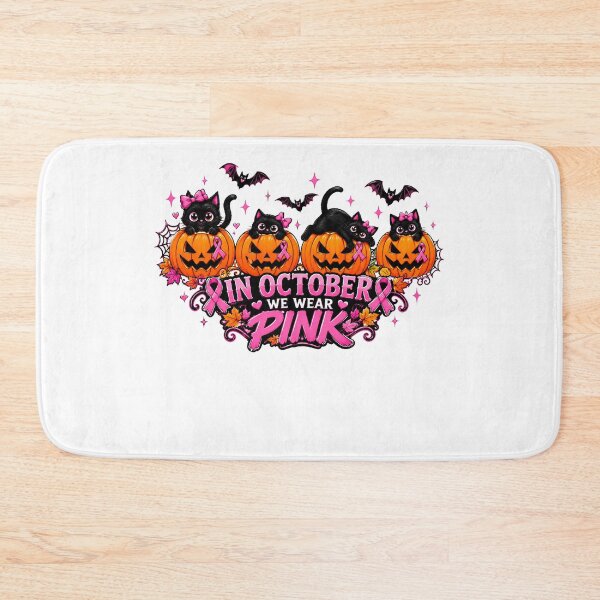 Item preview, In October We Wear Pink Halloween pumpkin cat designed and sold by QuiteOrbit.