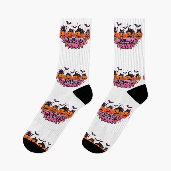 Item preview, In October We Wear Pink Halloween pumpkin cat designed and sold by QuiteOrbit.