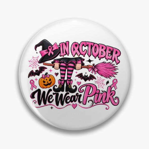 Item preview, In October We Wear Pink Halloween witch designed and sold by QuiteOrbit.