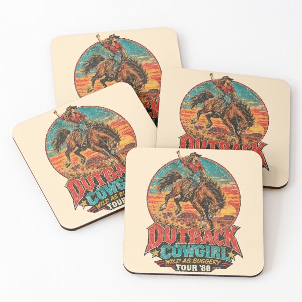 Item preview, Outback Cowgirl Vintage Western Retro Rodeo Bucking Brumby Horse designed and sold by Yellowriversss.