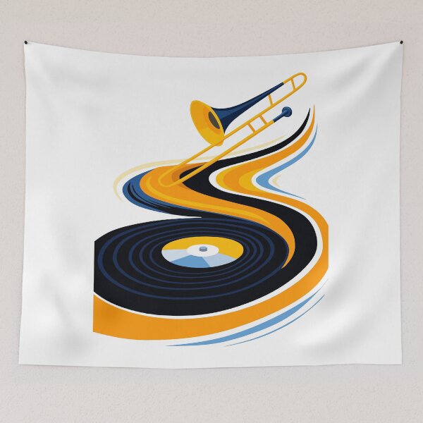 Item preview, Colorful Trombone & Vinyl Record Art, Jazz Music Print, Trombone Player Gift, Brass Instrument Art, Colorful Music Room Decor designed and sold by Studio pod Burom.