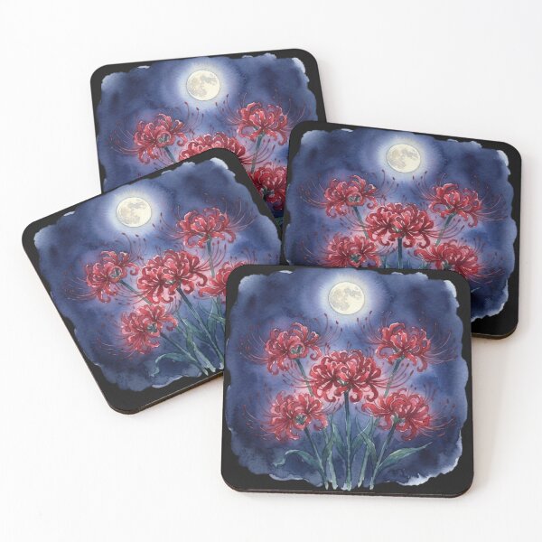 Item preview, Red Spider Lily Under Moonlight Watercolor Art designed and sold by bvdesignart.