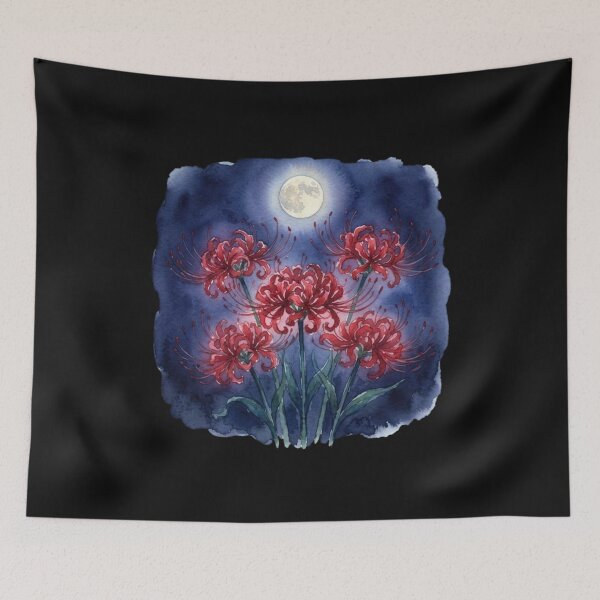 Item preview, Red Spider Lily Under Moonlight Watercolor Art designed and sold by bvdesignart.