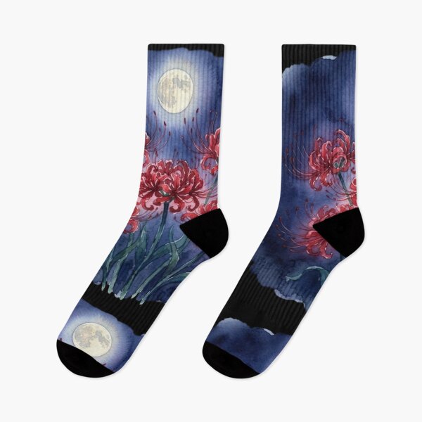 Item preview, Red Spider Lily Under Moonlight Watercolor Art designed and sold by bvdesignart.