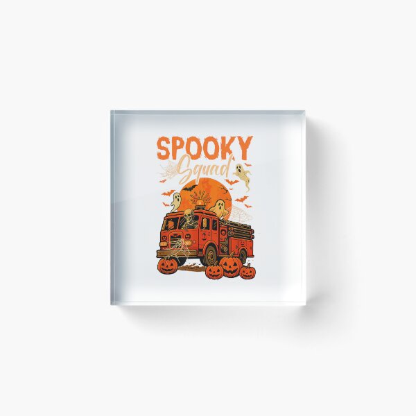 Item preview, Spooky Halloween Squad Skeleton Driving Firetruck Horror Boo T-Shirt designed and sold by FandMdesign.