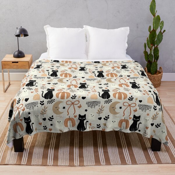 Item preview, Cute Black Cat and Pumpkin Halloween Seamless Pattern designed and sold by i-have-idea.