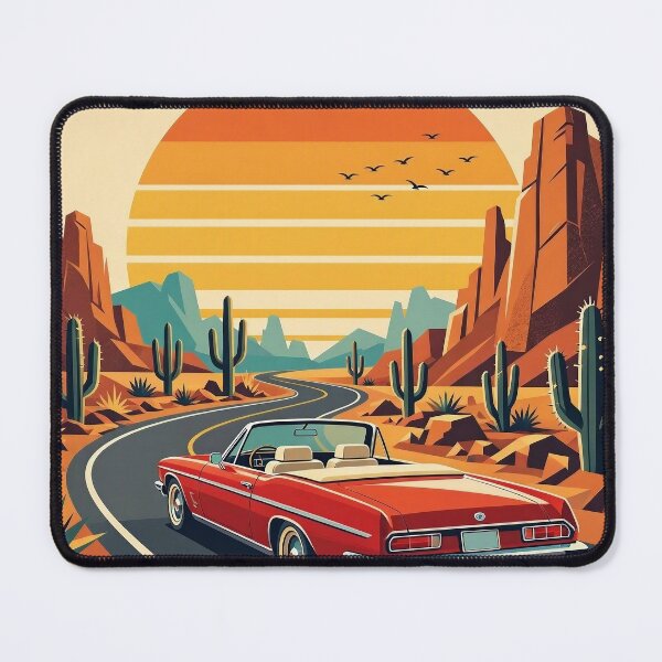 Item preview, Retro Desert Road Trip with Red Convertible at Sunset designed and sold by Herodestroyer.
