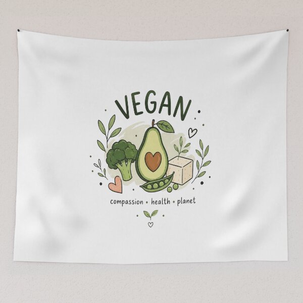 Item preview, Vegan Compassion Health Planet Avocado Broccoli Tofu Cartoon designed and sold by katiecorners.