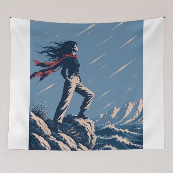 Item preview, She and the Bura, Adriatic Strength,  Coastal Art, Vintage Mediterranean Print, Croatian Seaside Decor, Blue Nautical Print designed and sold by Studio pod Burom.